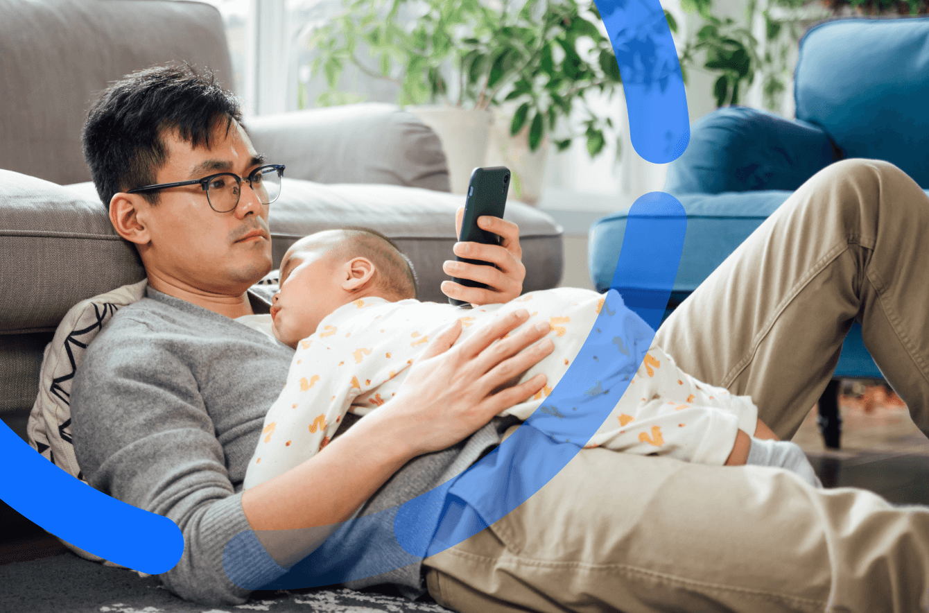 23-10_super-landing_covered_image_underlay_DT_@2x man with baby on phone superannuation